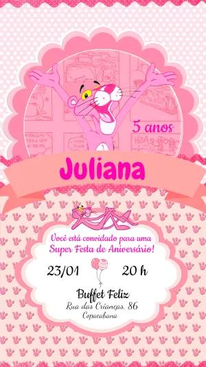 Convite de Aniversário Pantera Cor de Rosa para Editar Online