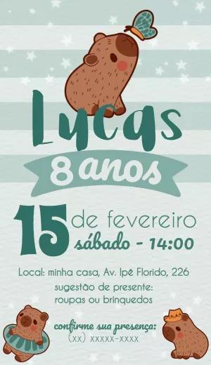 Convite de Aniversário Capivara Fofa para Editar Online