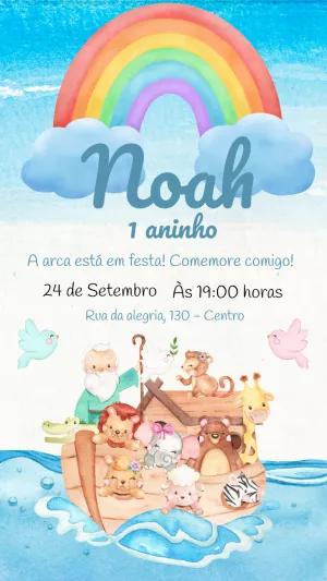 Convite Aniversário Arca de Noé Aquarela para Editar Online