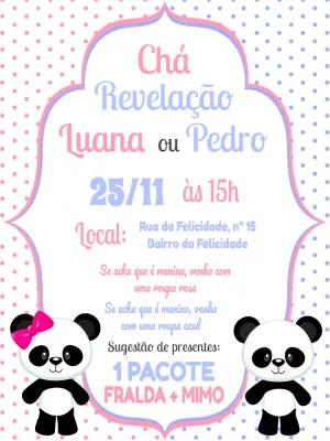Convite Chá Revelação Panda Fofo para Editar Online