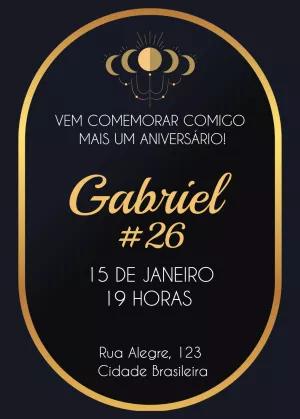 Convite de Aniversário Masculino Preto e Dourado para Editar