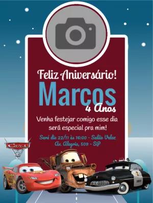 Convite de Aniversário Carros com Foto para Editar Online