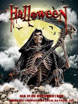 Convite de Halloween com Caveira Ceifador para Editar Online