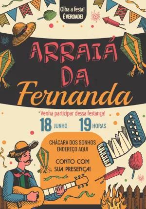 Convite de Aniversário Festa Junina com Ilustrações para Editar
