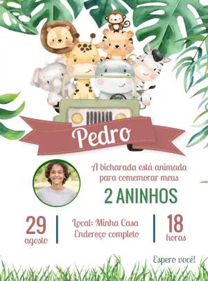 Convite Aniversário Safari com Foto para Editar Online