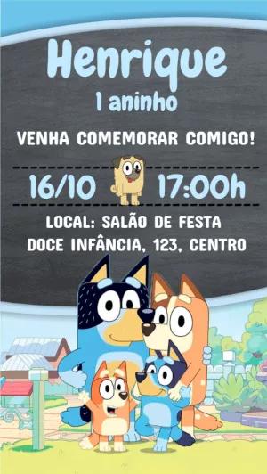 Convite de Aniversário Bluey e Bingo para Editar Online