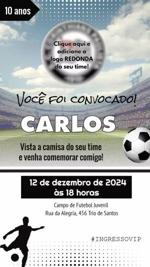 Convite de Aniversário Futebol com Logo do Time para Editar Online