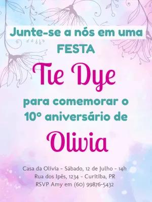 Convite de Aniversário com Tema Tie Dye para Editar Online