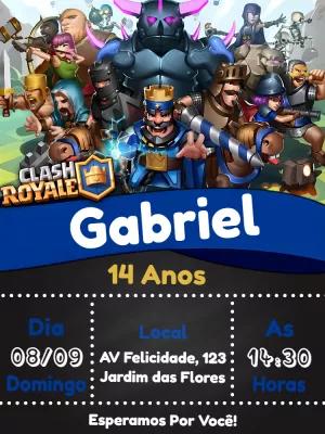 Convite de Aniversário Clash Royale com Personagens para Editar