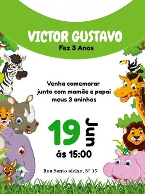 Convite Aniversário Safari com Animais para Editar Online