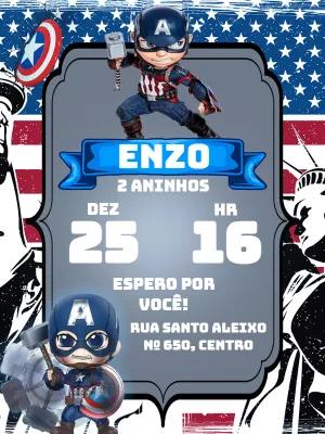 Convite de Aniversário Capitão América para Editar Online