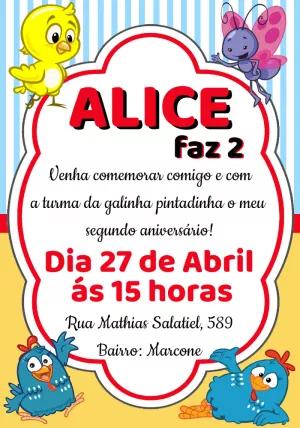 Convite de Aniversário Galinha Pintadinha para Editar Online
