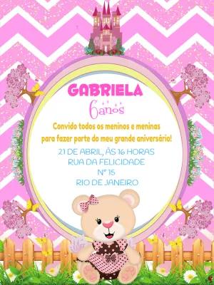 Convite de Aniversário Ursinha Princesa para Editar Online