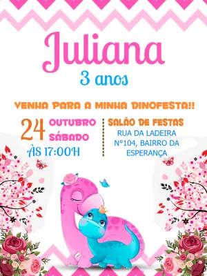 Convite Aniversário Dinossauro Menina Editável Online