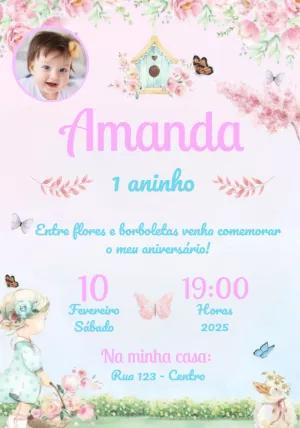 Convite Aniversário Jardim Encantado com Foto para Editar Online