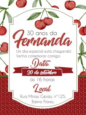 Convite de Aniversário Tema Cereja para Editar Online
