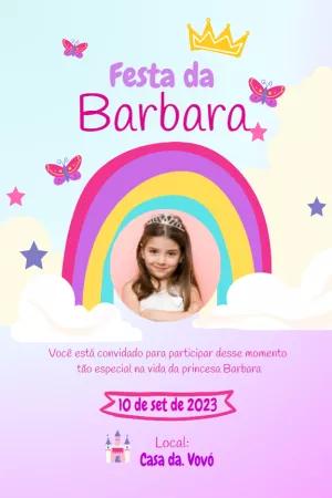 Convite Aniversário Princesa Arco-íris com Foto para Editar