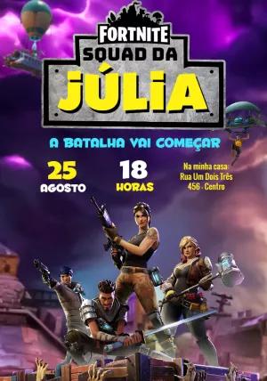 Convite de Aniversário Fortnite Squad para Editar Online