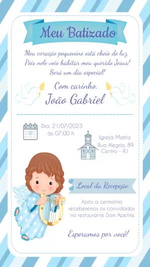 Convite de Batizado Menino Anjinho para Editar Online
