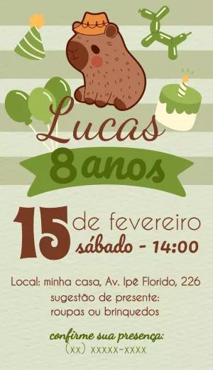 Convite de Aniversário Capivara Fofa para Editar Online
