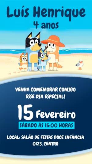 Convite de Aniversário Bluey e Bingo na Praia para Editar