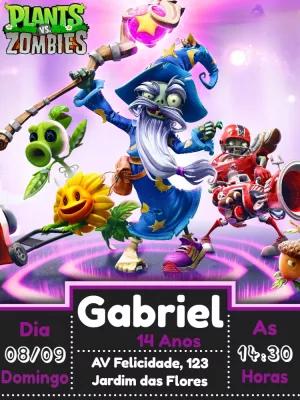 Convite de Aniversário Plants vs Zombies com Personagens para Editar