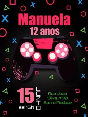 Convite de Aniversário Gamer Menina com Controle para Editar