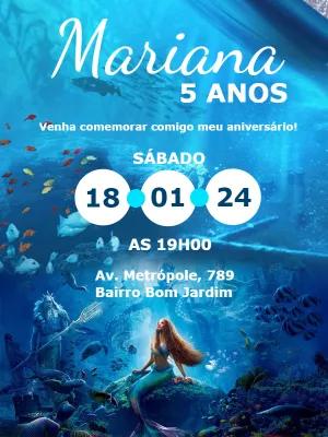 Convite de Aniversário Pequena Sereia para Editar Online