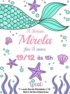 Convite Aniversário Sereia Fundo do Mar para Editar Online