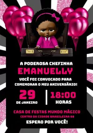 Convite Aniversário Poderosa Chefinha Negra para Editar Online