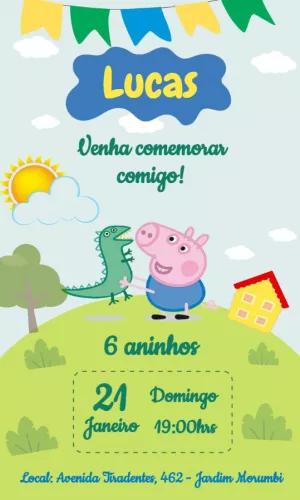 Convite Aniversário George Pig e Dinossauro para Editar Online