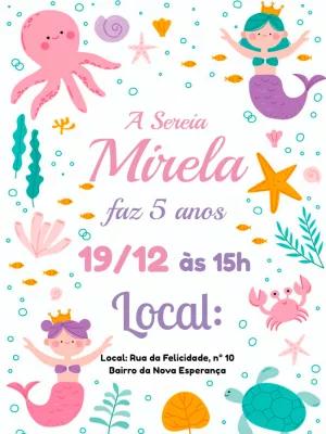 Convite de Aniversário Sereia Fundo do Mar para Editar Online