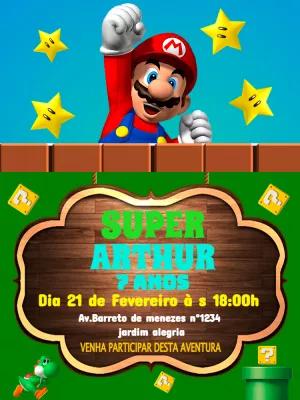 Convite de Aniversário Super Mario Editável Online