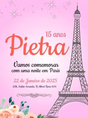 Convite de 15 Anos Tema Paris para Editar Online