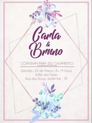 Convite de Casamento Cristais Lilás para Editar Online