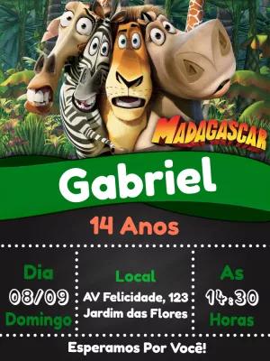 Convite de Aniversário Madagascar com Personagens para Editar