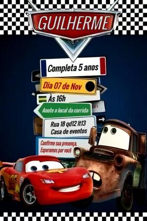 Convite Aniversário Carros com Relâmpago McQueen para Editar