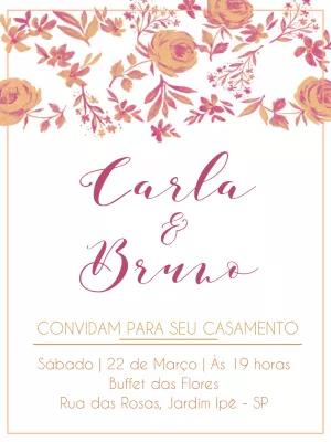 Convite de Casamento Floral Rosé e Dourado para Editar