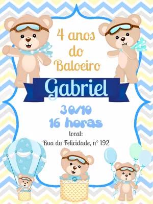 Convite Aniversário Ursinho Baloeiro para Editar Online