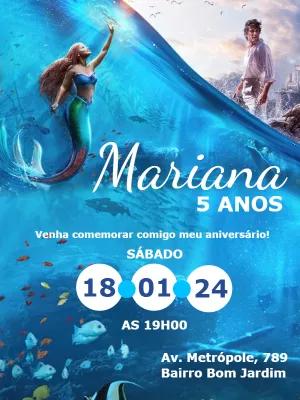 Convite de Aniversário A Pequena Sereia para Editar Online