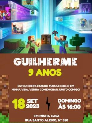 Convite de Aniversário Minecraft com Personagens para Editar Online