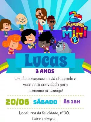 Convite Aniversário 3 Palavrinhas Mini para Editar Online
