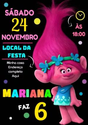 Convite de Aniversário Trolls para Editar Online