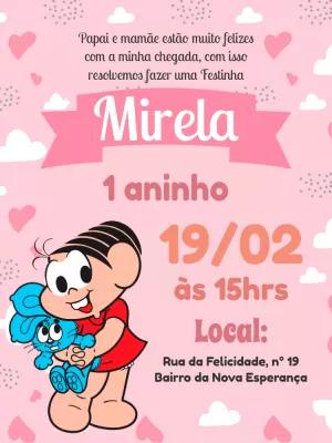Convite de Aniversário Turma da Mônica Rosa para Editar Online