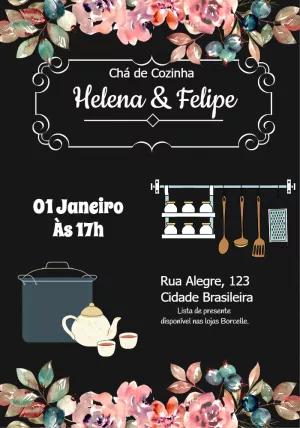 Convite Chá de Cozinha Floral Elegante para Editar Online