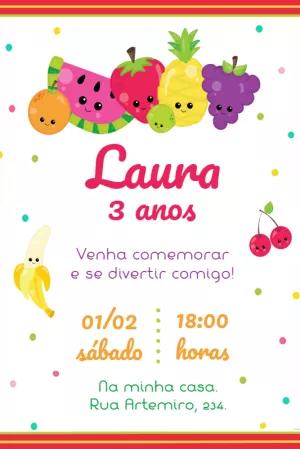 Convite Aniversário Frutinhas Coloridas para Editar Online
