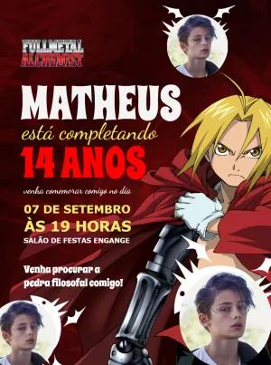 Convite de Aniversário Fullmetal Alchemist com Foto para Editar