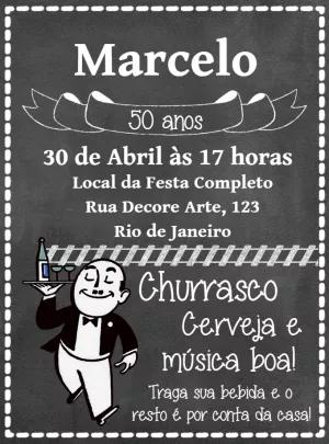 Convite Aniversário Boteco Estilo Lousa para Editar Online