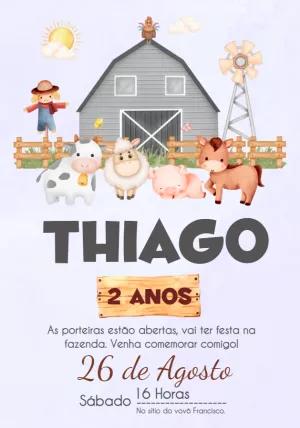 Convite de Aniversário Fazendinha com Animais para Editar Online