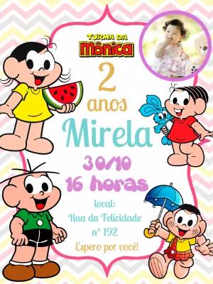Convite Aniversário Turma da Mônica com Foto para Editar Online